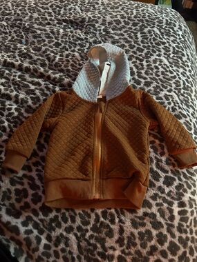 Kids Quilted Hooded Zip Jacket - Brown